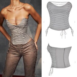 HOUSE OF CB Mirabelle lace-up cotton-blend corset